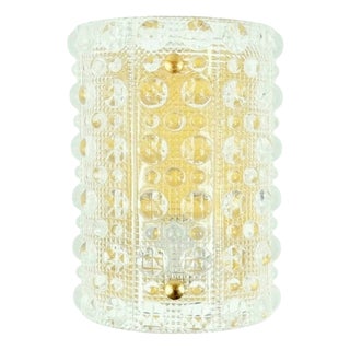 Mid-Century Modern Scandinavian Glass & Brass Wall Lamp by Carl Fagerlund for Orrefors, Sweden, 1960s For Sale
