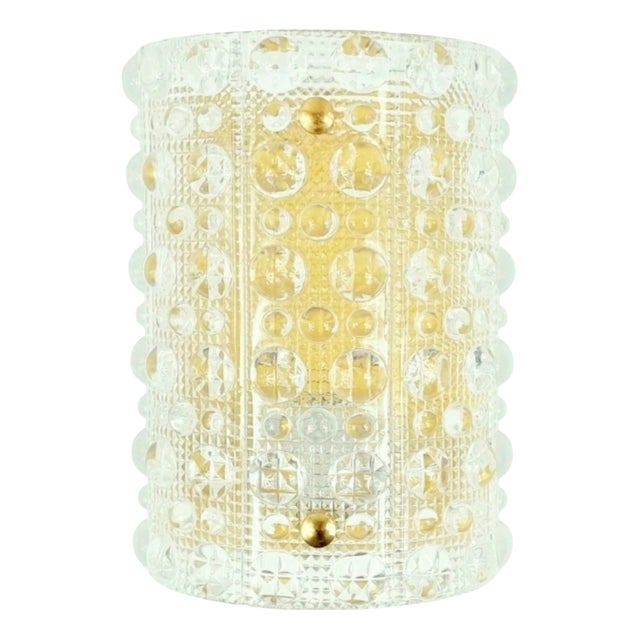 Mid-Century Modern Scandinavian Glass & Brass Wall Lamp by Carl Fagerlund for Orrefors, Sweden, 1960s For Sale