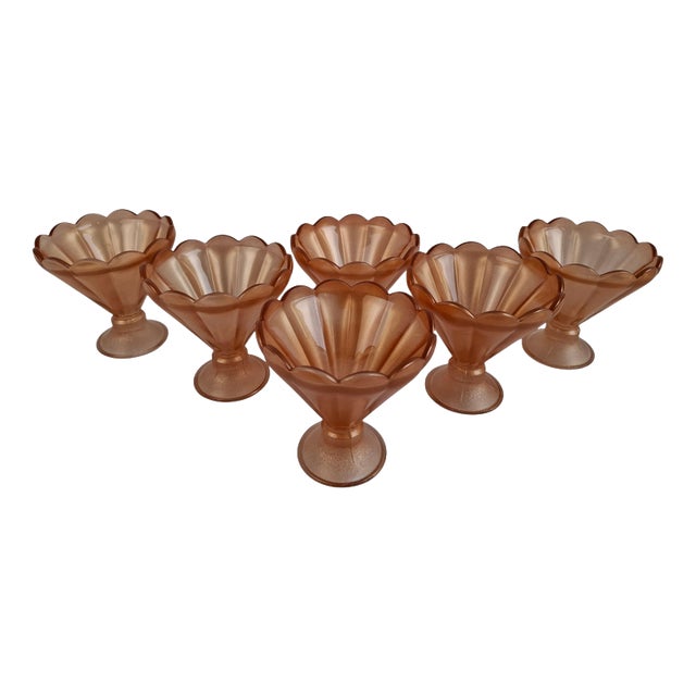 rt Deco Pink Rosaline Glass Dessert Bowls, Former Czechoslovakia, 1930s, Set of 6 For Sale