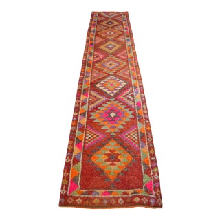 1970s Vintage Hand Knotted Colorful Runner For Sale