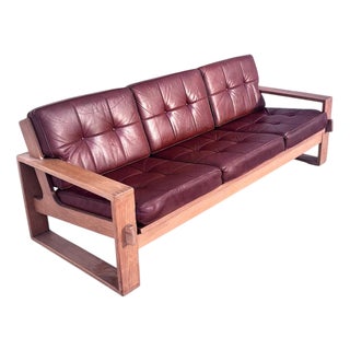 Vintage Three-Seater Lounge Sofa in Leather, 1970s For Sale