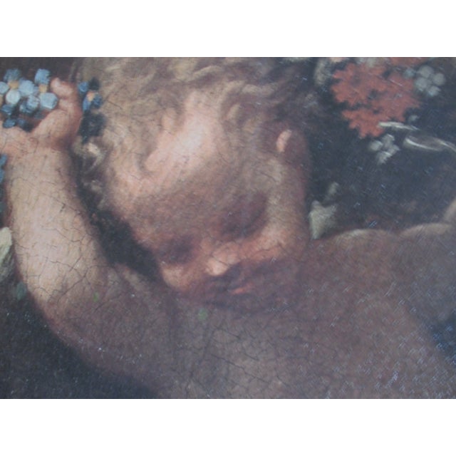 Champagne Vintage French Baroque Winged Cherubs With Flowers Picture For Sale - Image 8 of 13