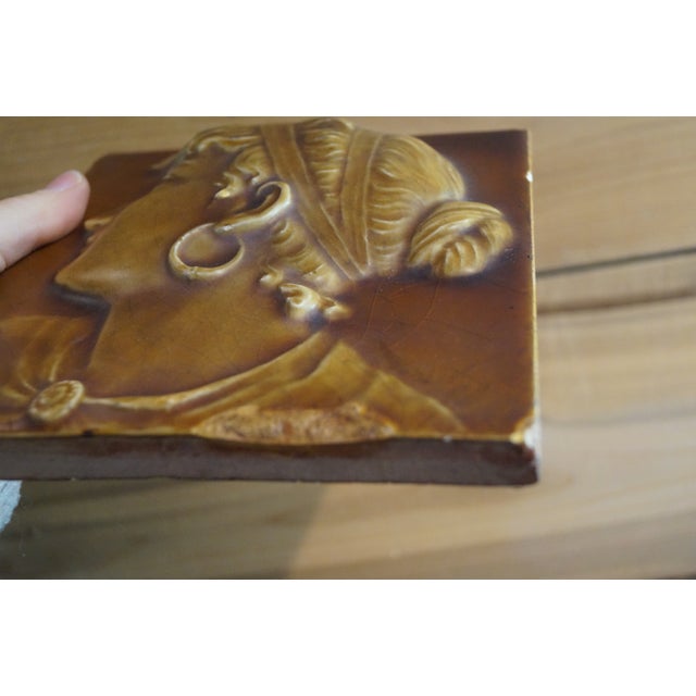 Victorian 19th Century Victorian Majolica Portrait Tile of a Woman For Sale - Image 3 of 9