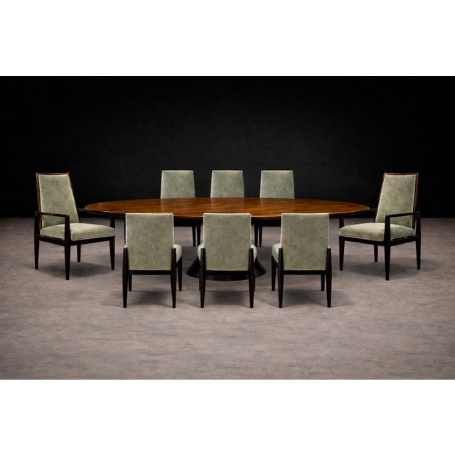 Cimo, Brazil, 1950s — Set of 8 Dining Chairs in Hardwood With Dusty Olive Mohair & Jacarandá Backs (2 Armchairs + 6 Side Chairs) For Sale - Image 9 of 16