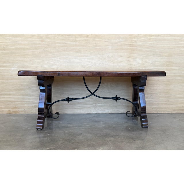 Early 20th Century Spanish rectangular coffee table with lyre Legs For Sale - Image 17 of 18