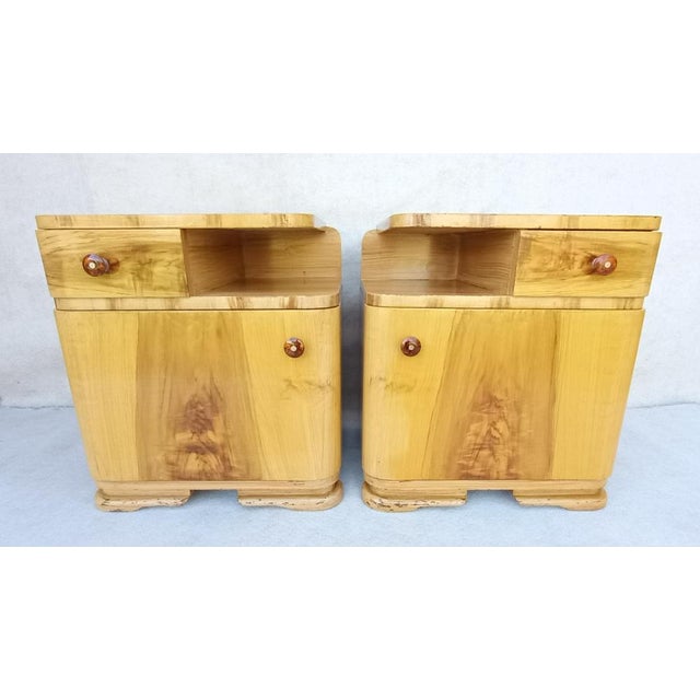 Mid-Century Modern Art Deco Bedside Tables by Jindřich Halabala for Up Závody, 1950s, Set of 2 For Sale - Image 3 of 18