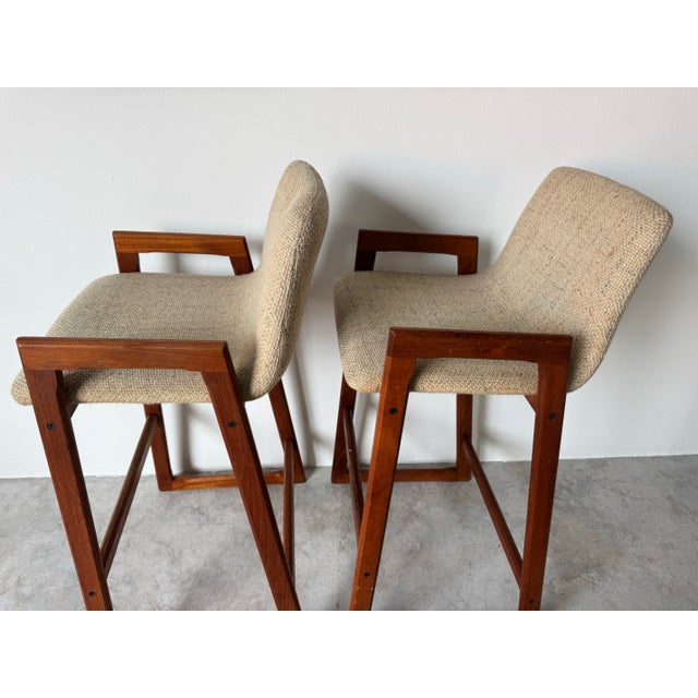 1960’s Mid-Century Danish Modern Teak Bar Stools – A Pair For Sale In Miami - Image 6 of 12