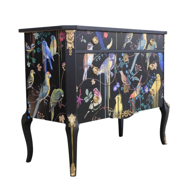 Gustavian Rococo style chests with natural marble slab and redesigned with a contemporary lacquered Christian Lacroix...