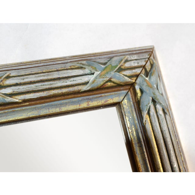 1980s Boho Chic Rectangle Accent Mirror in Reed Rattan Bamboo Verdigris Gold Finish For Sale - Image 11 of 12