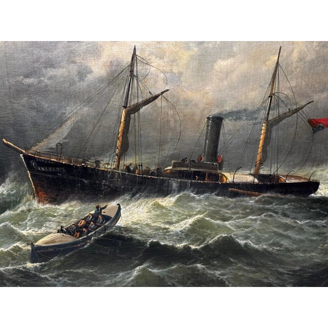 Textile 19th-Century British Marine Painting of a Dundee Ship & Lifeboat Rescue For Sale - Image 7 of 18