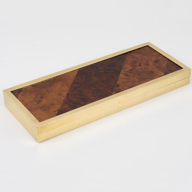 Mid-Century Modern Montagnani Gilded Metal and Wood Marquetry Box, circa 1970 For Sale - Image 3 of 10