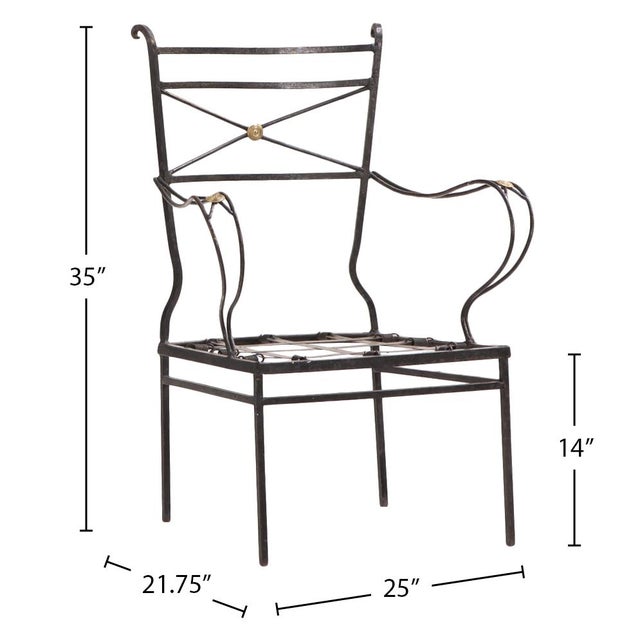 Neoclassical Pair of Neoclassical Style Bronze-Mounted Iron Armchairs Attributed to Comte, C. 1940 For Sale - Image 3 of 8