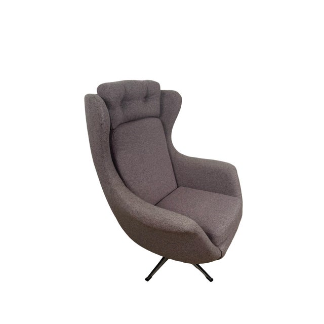 Modern Mid-Century Style High-Back Swivel Wing Lounge Chair For Sale - Image 13 of 18