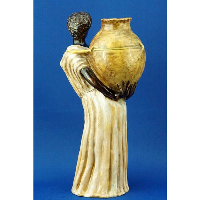 20th Century Majolica Ceramic Sculpture of Woman with Vase from Tanagra Rome, Italy For Sale - Image 6 of 18