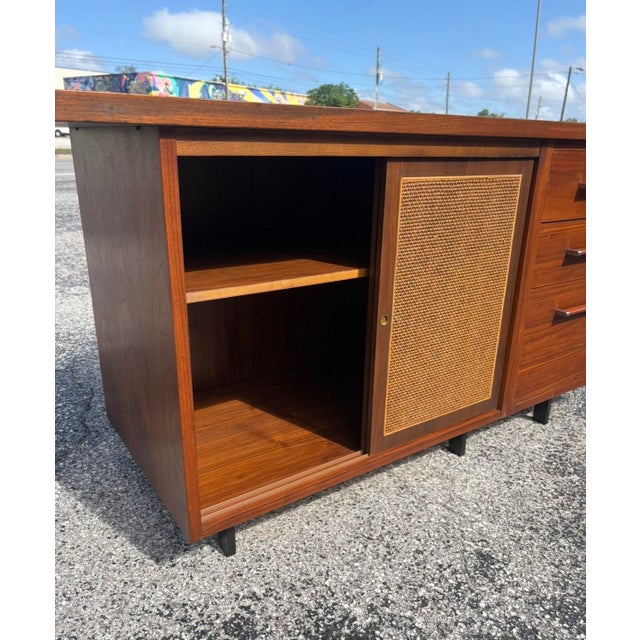 Mid-Century Modern Mid Century Walnut & Cane Front Credenza W Refinished Top For Sale - Image 3 of 16