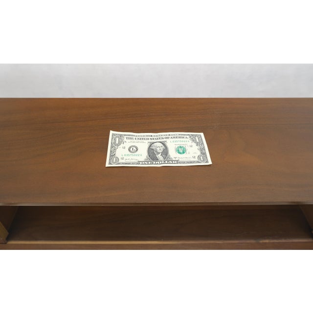 Walnut Storage Compartment Wedge Shape Headboard Queen Size Bed w/ Rails For Sale - Image 12 of 12