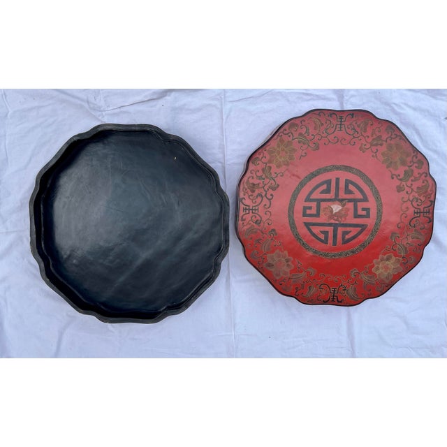 Large Antique Chinese Red Lacquered Round Box For Sale - Image 10 of 11