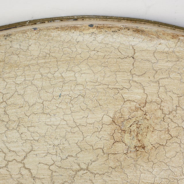 Vintage Hand Painted Tole Tray Blue and Cream Oval Landscape With Tower Architecture For Sale - Image 15 of 16