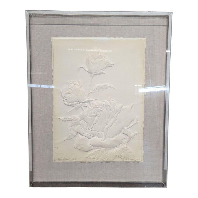 Large Artist Proof Embossed Rose Relief by Carole Gerst Katz – Lucite Floating Frame For Sale