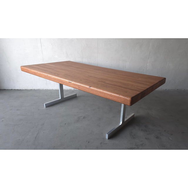 1960s Mid Century Bauhaus Butcher Block Oak and Aluminum Table For Sale - Image 5 of 11