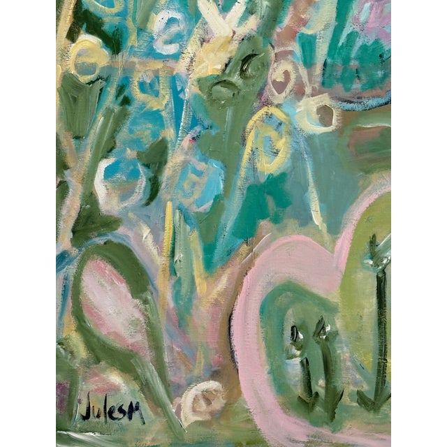 Wildflowers is signed abstract work of art. It is beautifully framed and ready to hang . The painting features loose brush...
