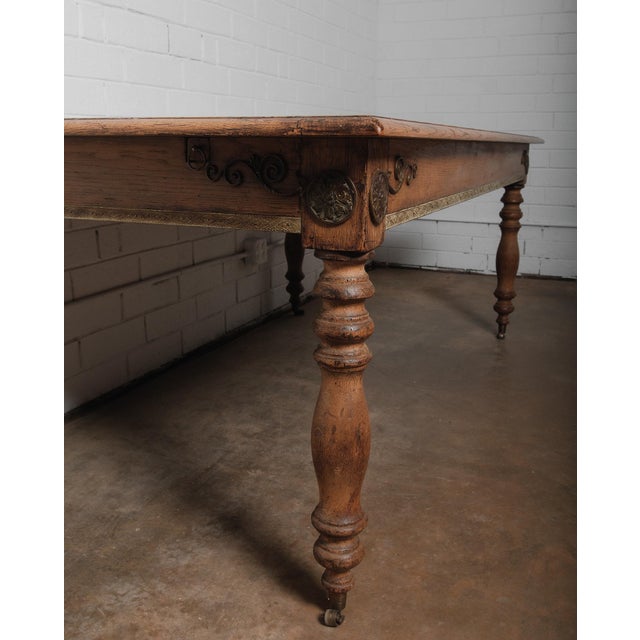 19th Century French Provincial Oak Dining Table With Carved Details and Casters For Sale - Image 4 of 10