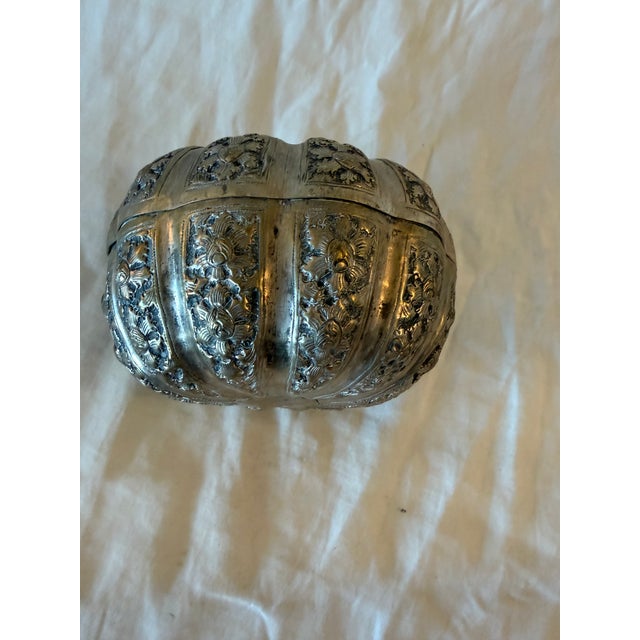 Large Antique Cambodian Silver-Plated Pumpkin Box, Mid-20th Century For Sale - Image 4 of 8