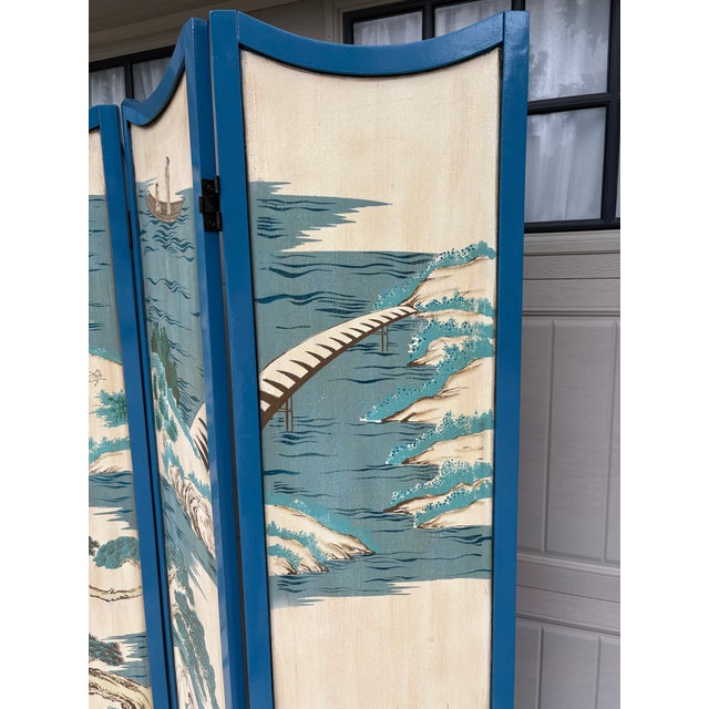 Chinoiserie Vintage Three Panel Folding Chinoiserie Room Divider or Screen For Sale - Image 3 of 12