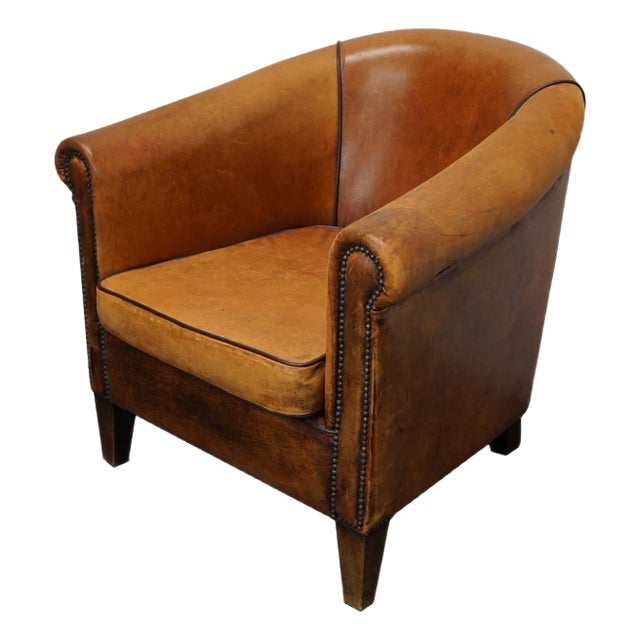 Vintage Dutch Cognac Colored Leather Club Chair For Sale