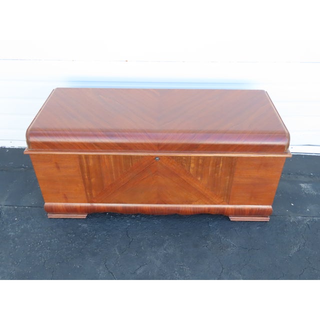 Brown Lane Art Deco Waterfall Inlay Cedar Chest Blanket Trunk 6619 For Sale - Image 8 of 18