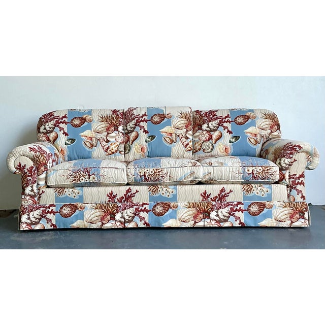 Late 20th Century Vintage Cowton and Tout “Tortola Seashells” Printed Three Seat Sofa For Sale - Image 5 of 12