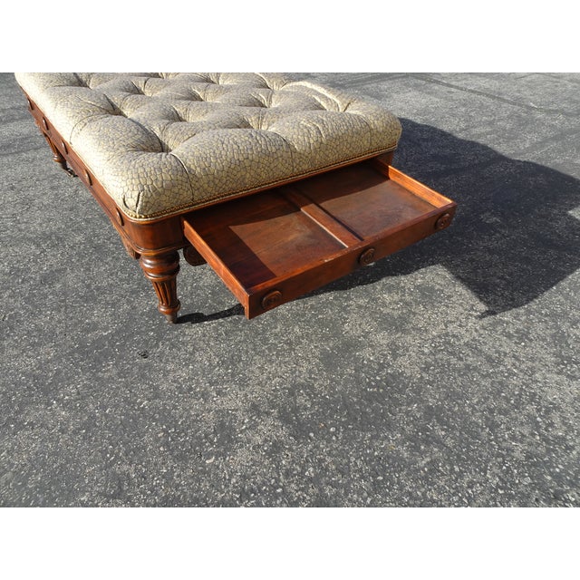 Large Vintage Theodore Alexander Tufted Bench Ottoman Coffee Table W Game Table For Sale - Image 15 of 15