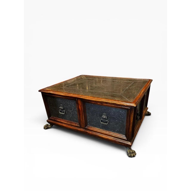 Wood Theodore Alexander Armoury Collection Brass Clad Cocktail Table With Paw Feet For Sale - Image 7 of 12