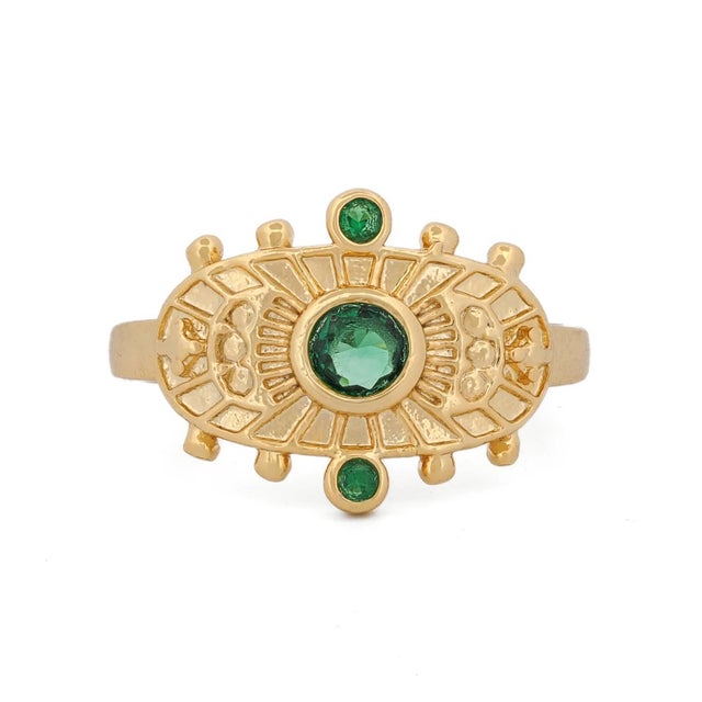 Emerald Goddess Cleopatra Emerald & Gold Adjustable Ring, Size 4 For Sale - Image 8 of 8
