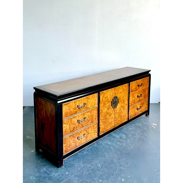 Vintage Regency Century Chin Hua Burl Pagoda Dresser For Sale - Image 9 of 12