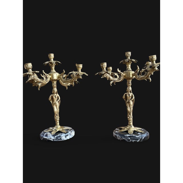 French Gilt Bronze and Marble Candleholders, 1800s, Set of 2 For Sale - Image 4 of 18