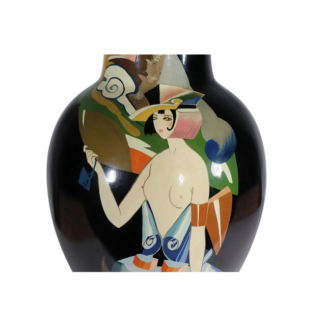 Ceramic Large 1980's Hollywood Regency Art Deco Revival Vase For Sale - Image 7 of 12