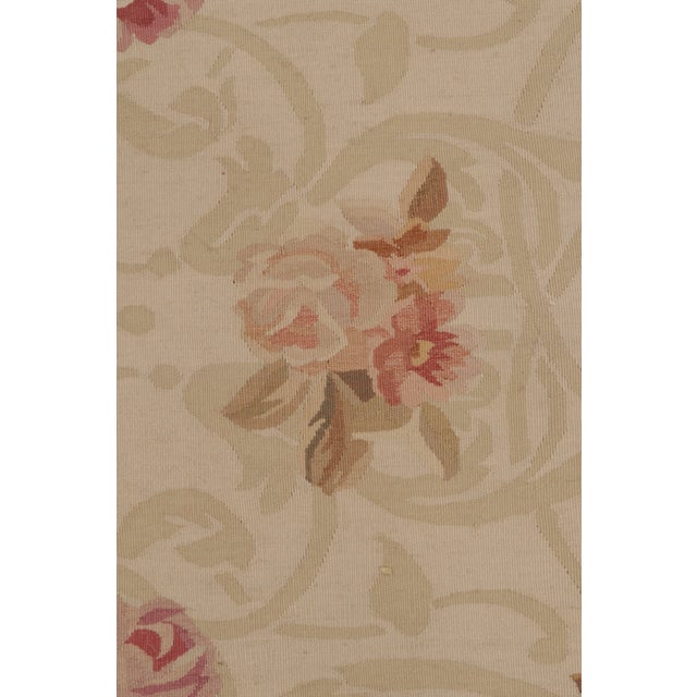 Textile Rug & Kilim’s Aubusson Style Flat Weave in Beige, Brown and Pink Floral Pattern For Sale - Image 7 of 8