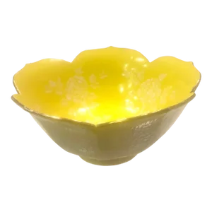 Mid 20th Century Chinoiserie Yellow Lotus Shaped Bowl With Gold Trim