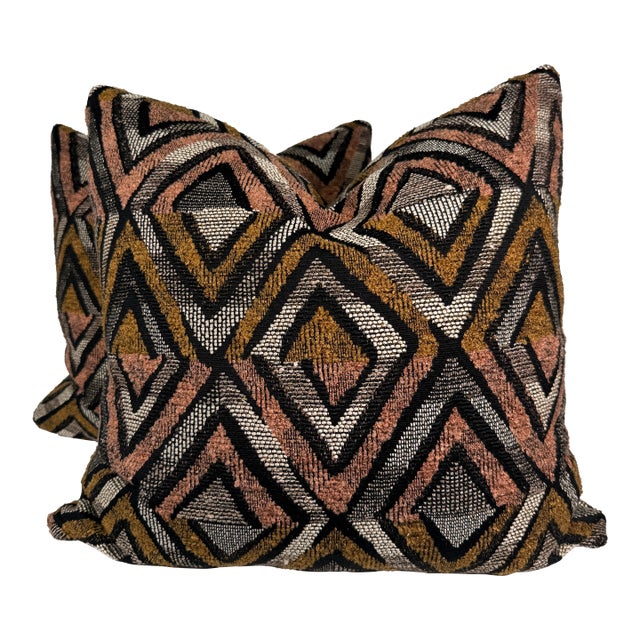 Kuba Cloth Style Chenille 22" Pillows-a Pair For Sale
