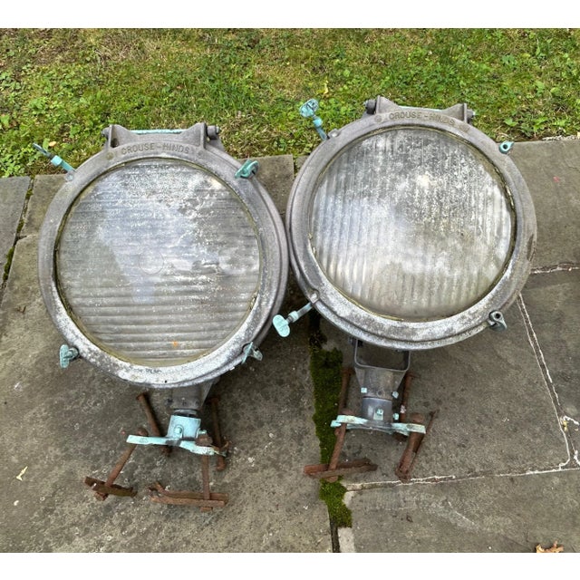 A unique pair of vintage industrial / nautical spotlights by Crouse Hinds. USA, circa 1930-1940. These lights can be...