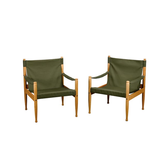 Vintage Danish Safari Chairs in Oak and Forest Green Canvas Fabric by Erik Wørts, 1970s, Set of 2 For Sale - Image 18 of 18