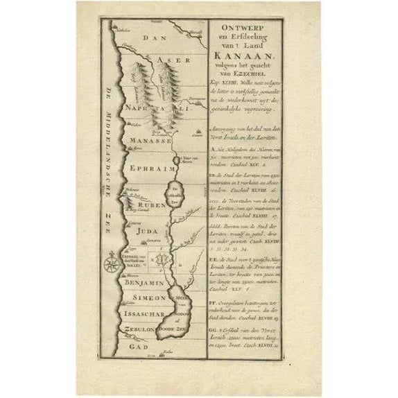Antique Dutch Map of the Twelve Tribes of Israel After Ezekiel, 1730 For Sale - Image 10 of 10
