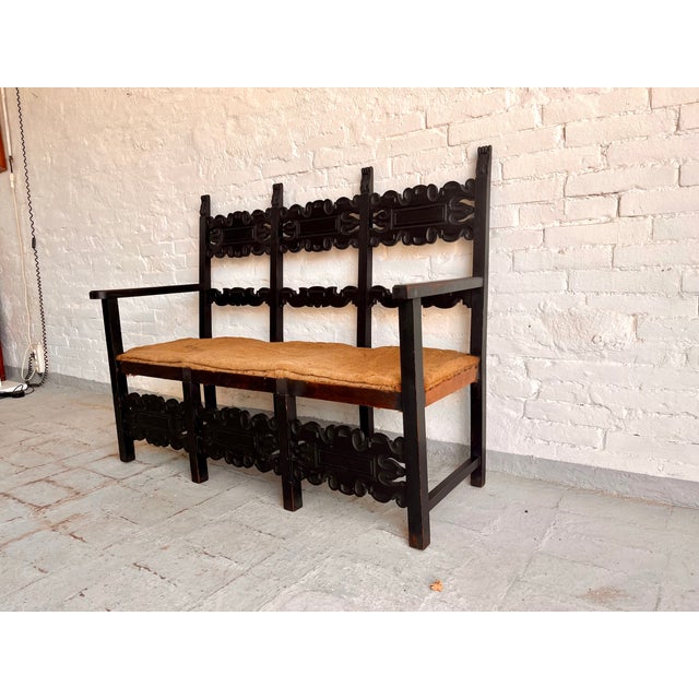 Vintage Italian Bench with Carvings, 1930s For Sale - Image 3 of 10