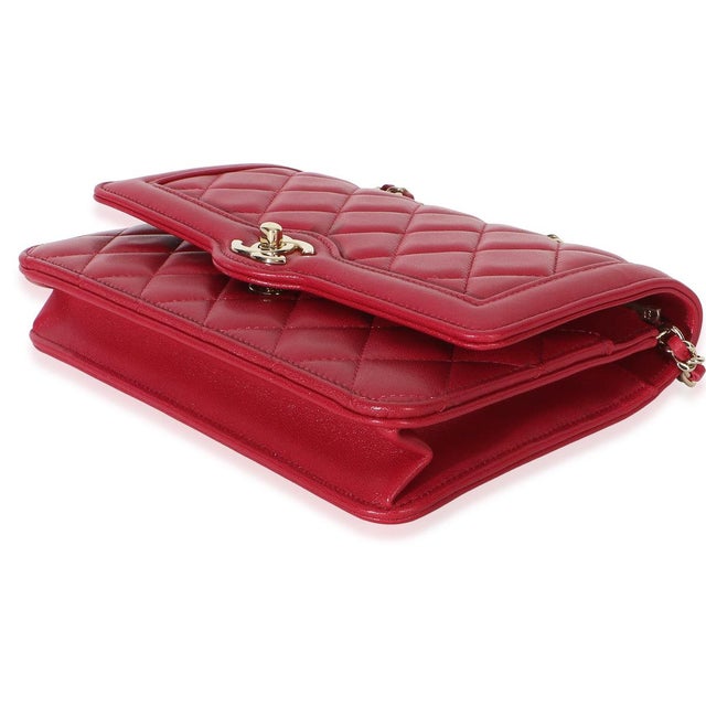 Animal Skin Red Quilted Lambskin Hold The Line CC Wallet On Chain For Sale - Image 7 of 9