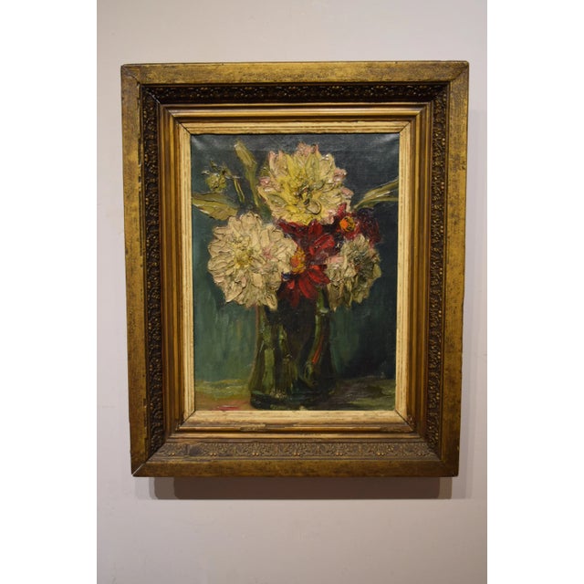 Wood Late 1800s-Oil on Canvas-Still Live-"Vase of Flowers" For Sale - Image 7 of 7