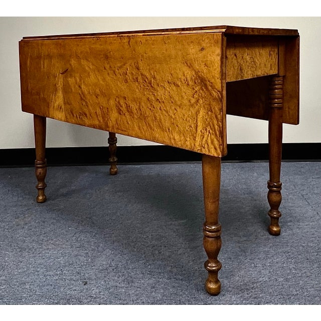 Antique Sheraton Circa 1830 Solid Birds Eye Maple Drop Leaf Table For Sale - Image 4 of 12