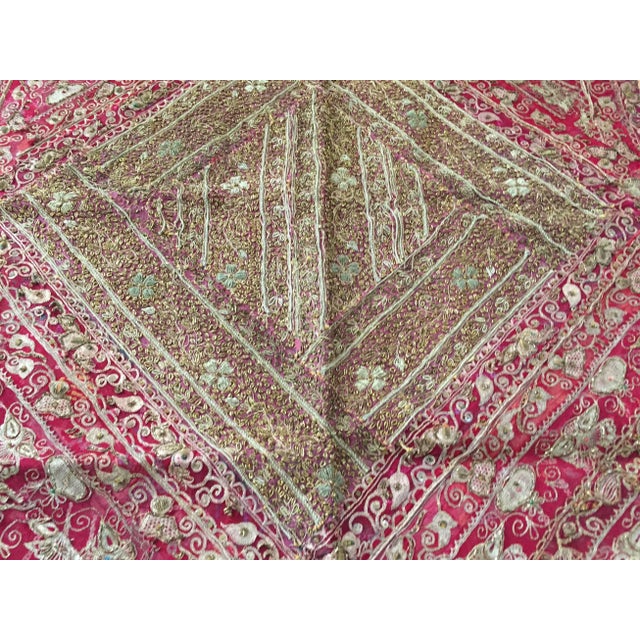 Asian Indian Hand Embroidered and Quilted Mughal Metal Threaded Tapestry For Sale - Image 3 of 11