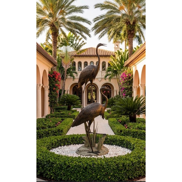 Monumental 75" Verdigris Bronze Heron and Crane Garden Sculpture For Sale - Image 12 of 12