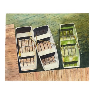 James Scott Morrison Row Boats Coastal Watercolor For Sale